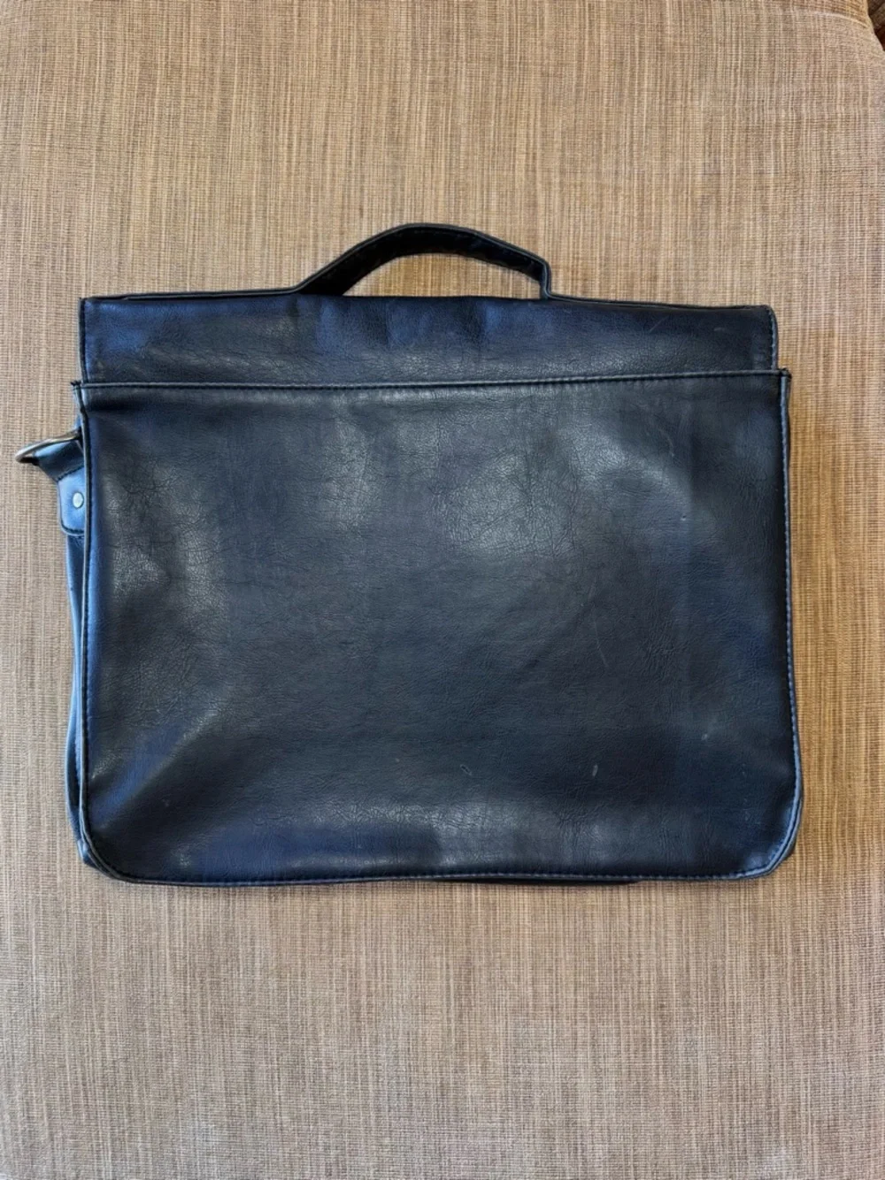 Vintage Rusty Black Leather Messenger Bag Briefcase